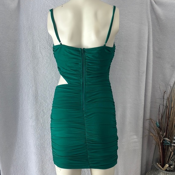 Green Ruched Cut Out Mini Dress - Picture 4 of 6